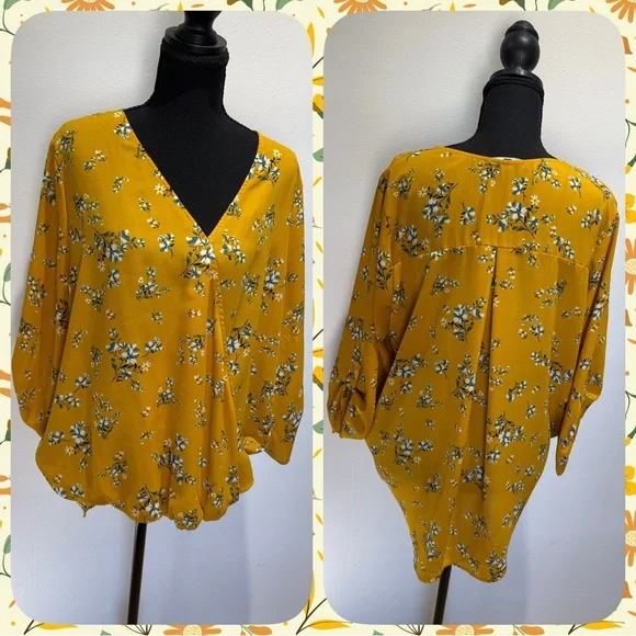 West Kei Mustard Floral Blouse - Picture 1 of 6